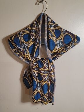 Blue & Gold Geometric Pattern Scarf